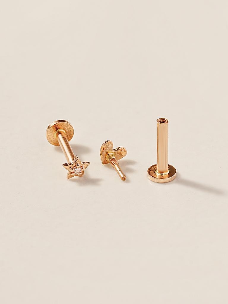 Minimalpiercing 14K Internal Mini Me Cubic Star Heart Labret Piercing