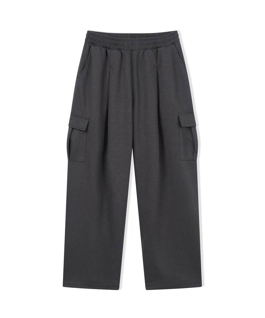 CAMEL WORK One-Pleat Wide Cargo Sweatpants (Charcoal)