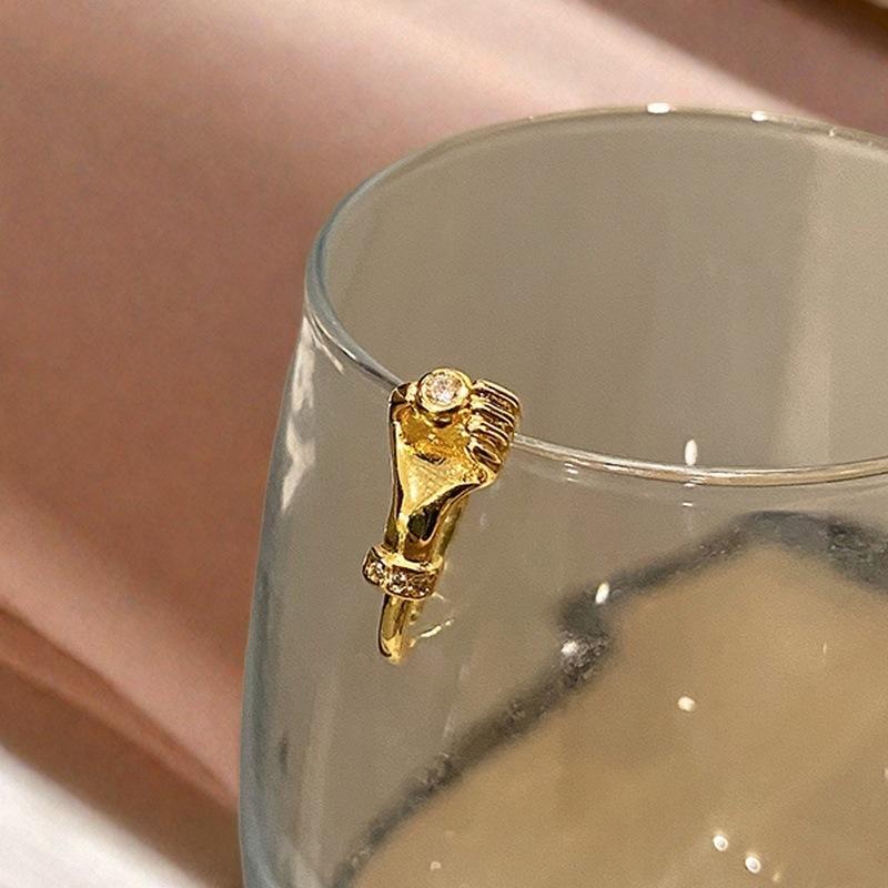 Simple Hand Holding Open Ring Niche High-End Couple Hug Hand Ring