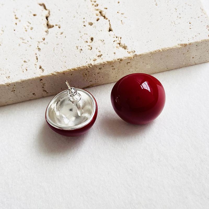 New Chelizi Red Earrings Enamel Dropping Oil Earrings for Women's Advanced Sense Colorless Round Ball Earrings