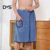Baderock für Herren, Handtuch mit Tasche, Korallenfleece, schnell saugfähig, verstellbare Taille, Knopfverschluss, Handtuch, Wickeltuch, Saunatücher, Wickelmantel für Fitnessstudio, Spa, Strand