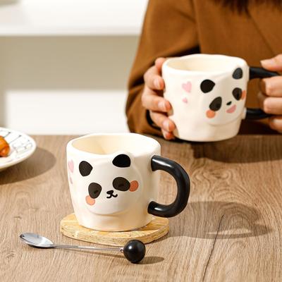 Niche High-value Relief Panda Mug Drinking Cup Handmade Ceramic Cup Creative Household Coffee Milk Cup