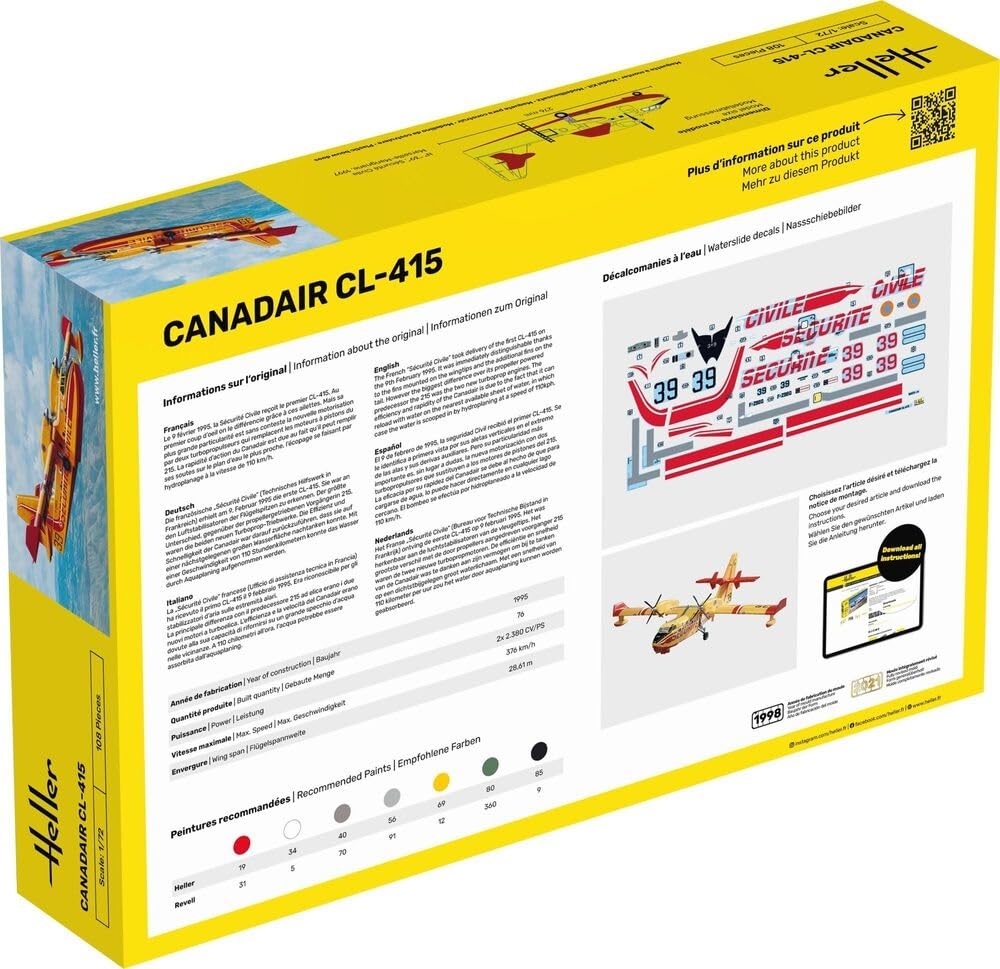 Platz Heller 1/72 Scale Canadair CL-415 Aerial Fire Fighter Plastic Model Kit HE80370 (Airplane)