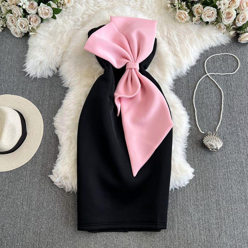 

Design Summer Silm Dress Stereo Bows Black S