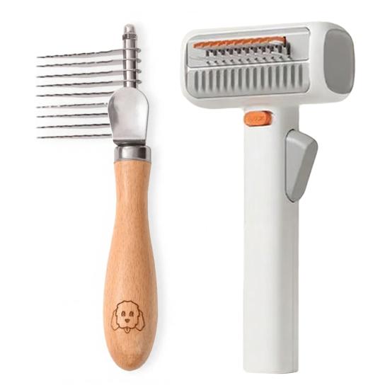 Pet Detangling Grooming Comb 2-in-1 Gentle Undercoat Rake Deshedding Brush Removes Mats Tangles Loose Fur for Long Short Hair Cats Dogs