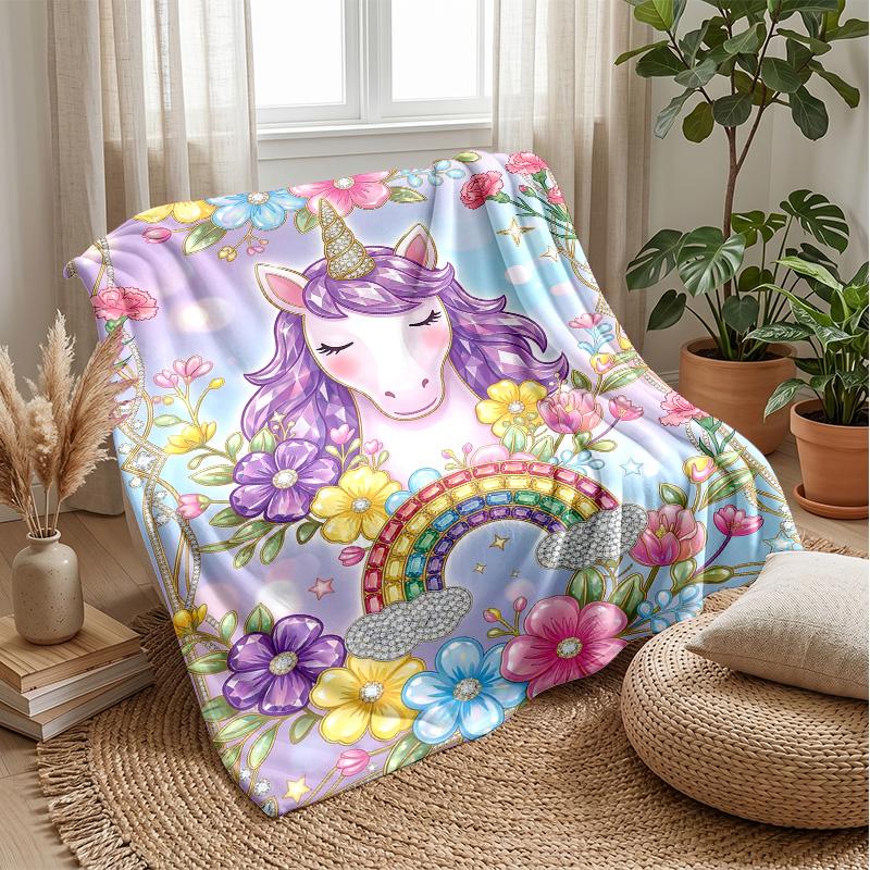 Cute Unicorn with Rainbow Blanket Personalized Name Flannel Blanket Soft Cozy Plush Throw for Sofa Bed Lightweight Home Decor