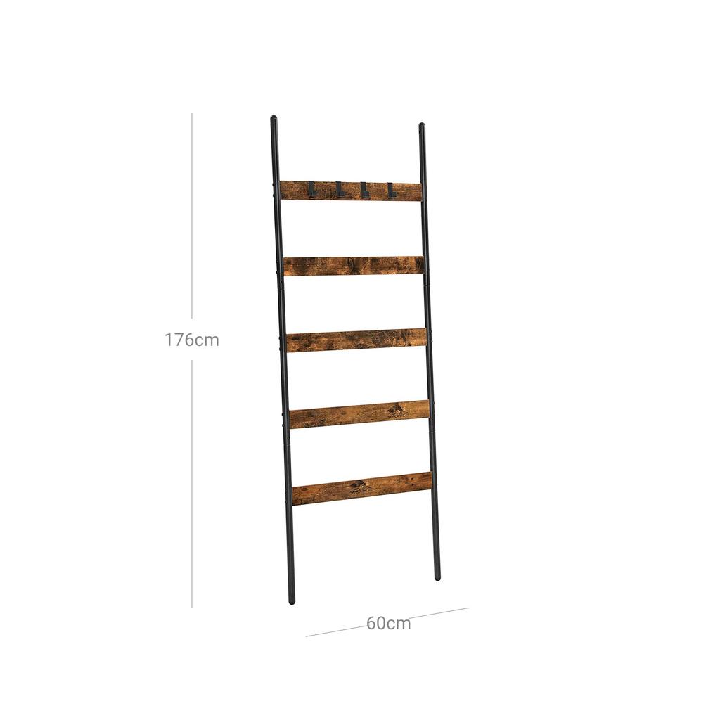 VASAGLE Blanket Ladder, Leaning Ladder Shelf, 5-Tier Towel Rack, 65 cm Wide, Steel Frame, for Blankets, Towels, Scarves, Industrial Style