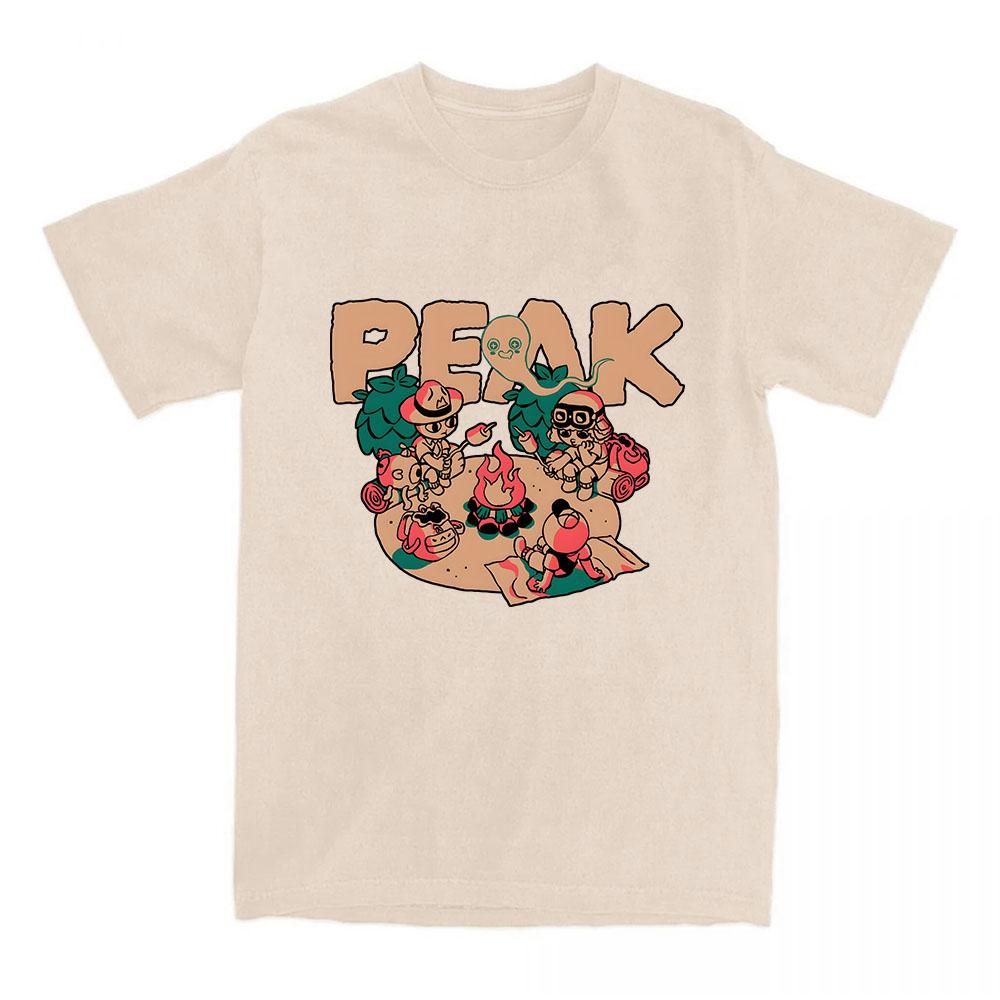 Happy Campers Peak Print T-Shirt Baumwolle Locker Kurzarm T-Shirts Lässig Rundhals Unisex Streetwear Spiel Cartoon T-Shirts