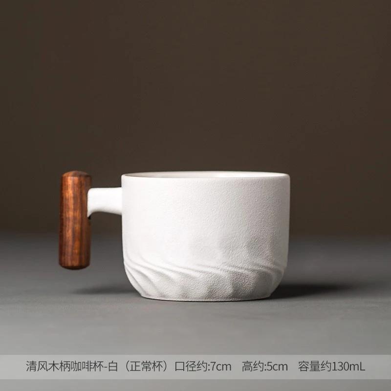 

Керамическая кофейная чашка с деревянной ручкой, чашка для кунг-фу, матовая керамическая кружка, бытовая посуда для питья, украшение для дома, кружка для латте в виде цветка 65ML-130ML