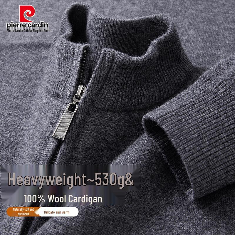 Pierre Cardin Men's Thickened 100% Pure Wool Cardigan Sweater