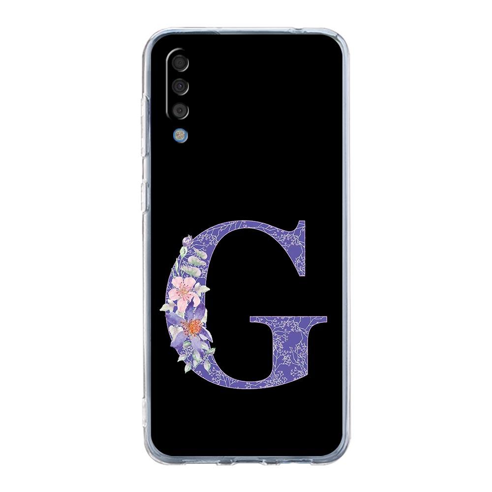 Case For Samsung A56 A36 A26 A16 A14 A12 A22 A32 5G A34 A42 A52 A54 A50 A70 A40 A20E A04S A06 Cover Initial Letter Purple Flower