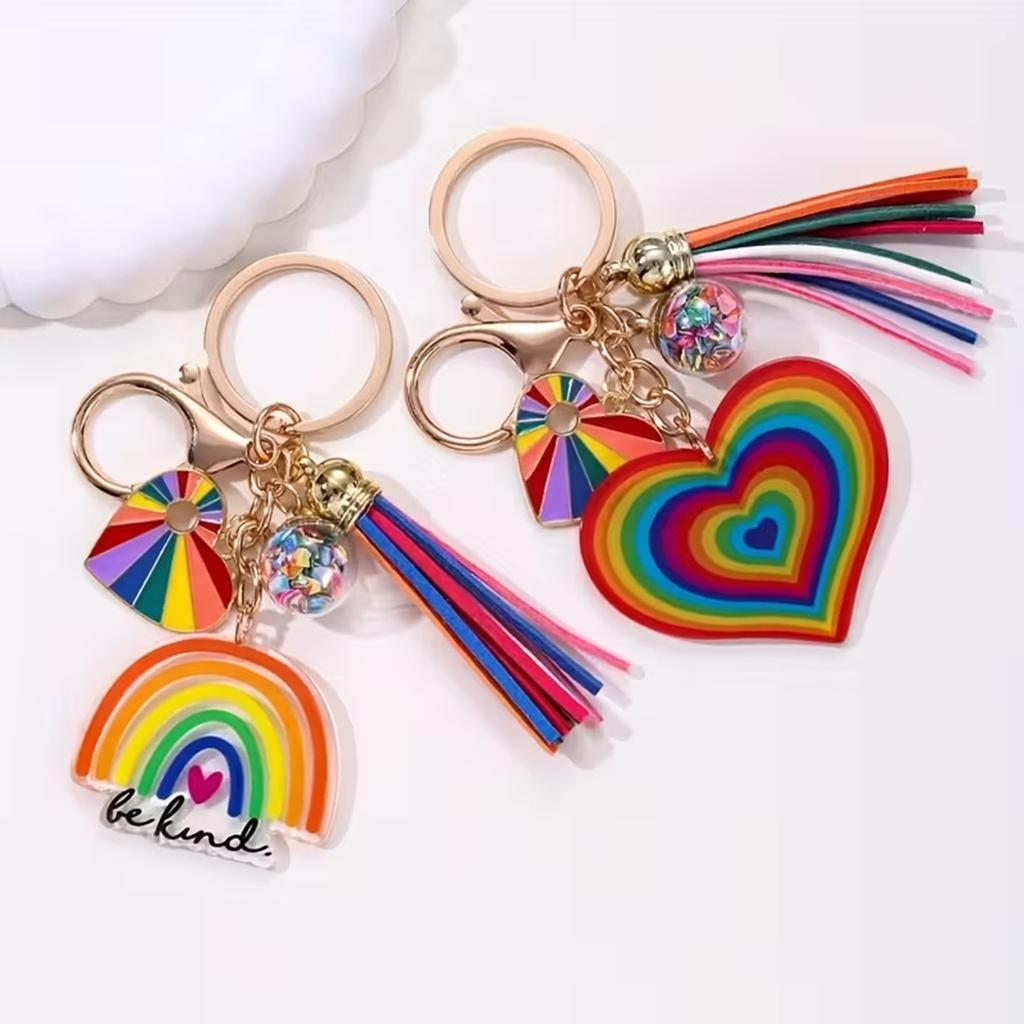 Lovely Rainbow Love Key Holder Dainty Tassels Charm Ideal For Purse Backpack Decoration