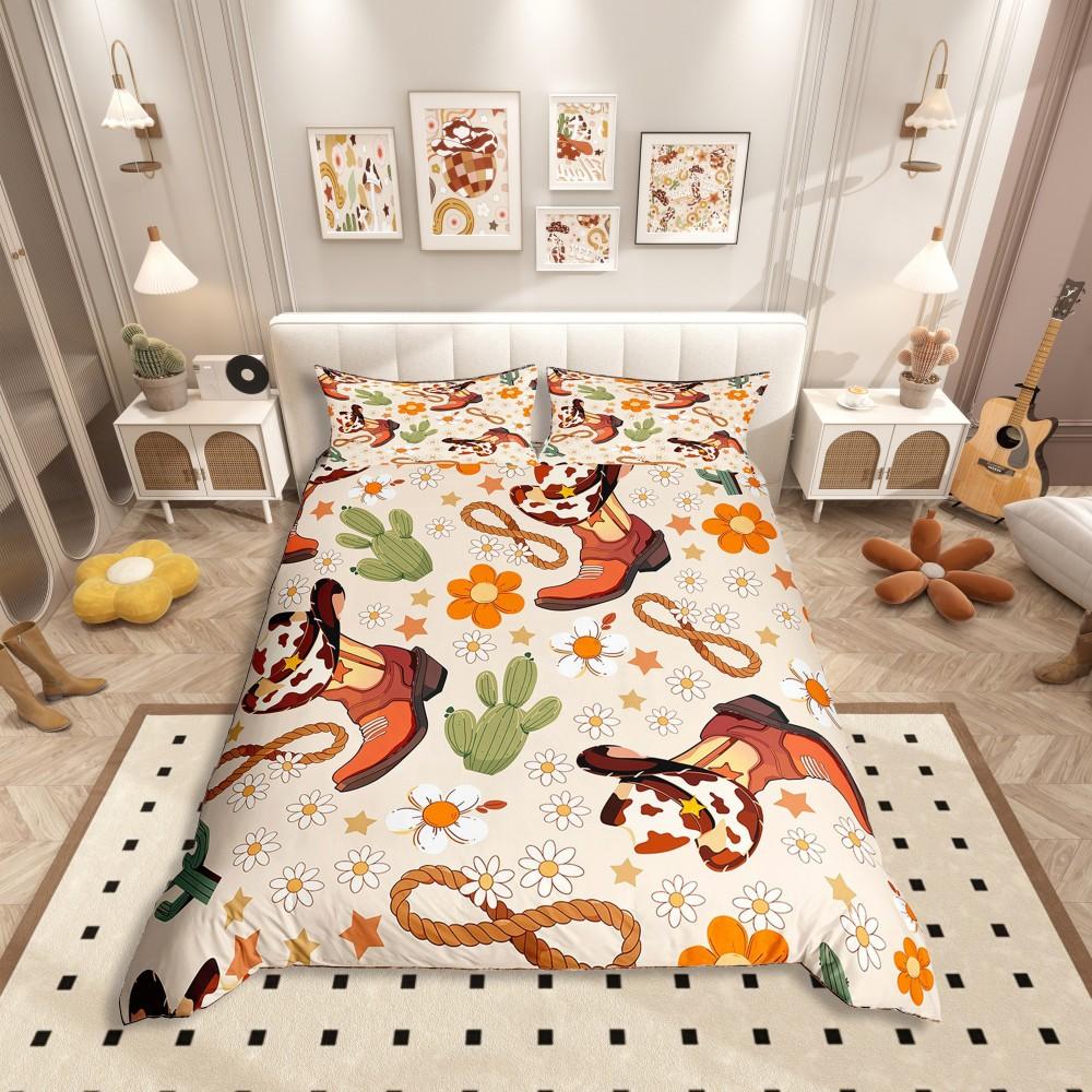 Comforter Homewish Western Cowgirl Boot Rustic Sunflower Cactus Bedding Setcartoon Brown Stars Bed Set