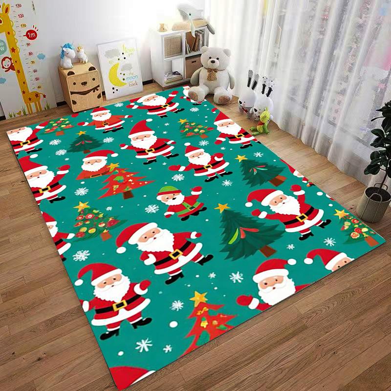 Christmas Santa and Tree Pattern Carpet for Home Decoration - Green Suitable for use as an anti-slip for living room bedroom sofas
