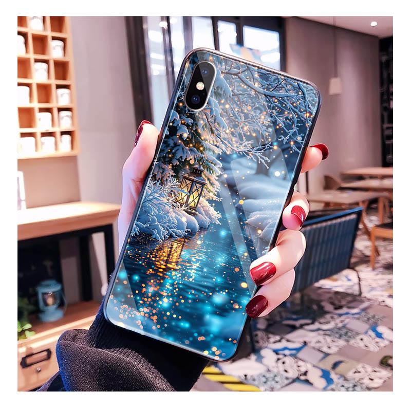 Glass Phone Case For iPhone 17 Pro Max Air 17 16 15 14 13 Pro Max 15 16 Pro 15Plus Christmas Tree Light