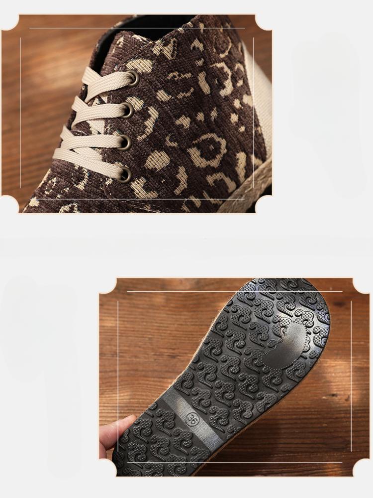 Johnature Baumwollleinenschuhe im ethnischen Stil mit runder Spitze, lässige flache Stoffschuhe für Damen im Retro-Stil