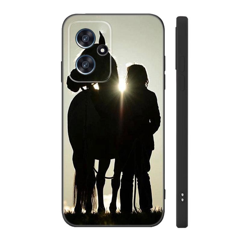 Horse Animal Black Silicone Phone Case For Xiaomi POCO X3 X4 NFC F3 F4 GT F5 M3 M4 M6 X5 X6 Pro 5G C55 C65 M5