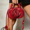 Fashion Three-dimensional rose handbag versatile pu leather single-shoulder crossbody small square bag red/black totes clutch