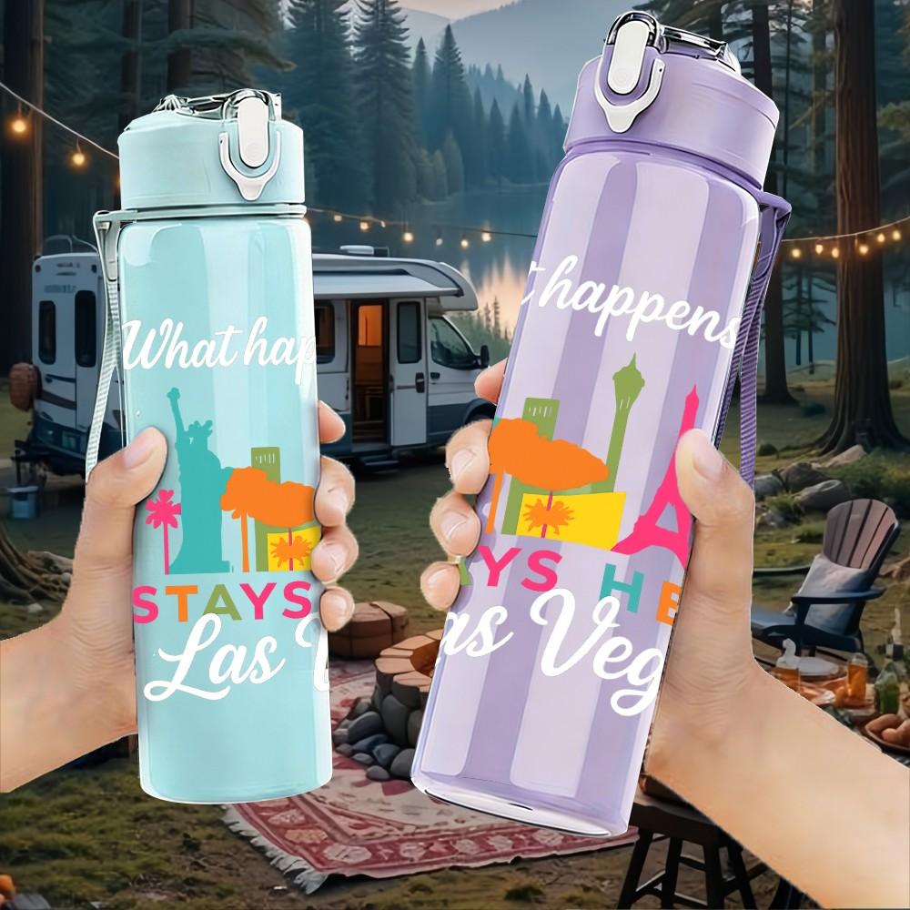 1PC Paris Tower Vacation Text 750ml Color Plastic Sports Water Bottle Leakproof Flip Straw Lid Suitable for Sports Office Home Use