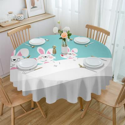 Easter Rabbit Geometric Gradient Round Table Cloth Festival Dining Waterproof Tablecloth Table Cover For Wedding Party Decor