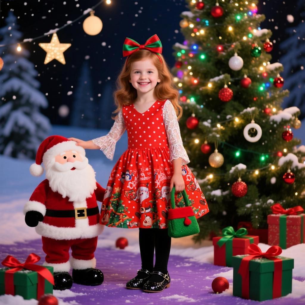 Vestido de Piano de Cetim de Desenho Animado de Natal Europeu e Americano para Meninas