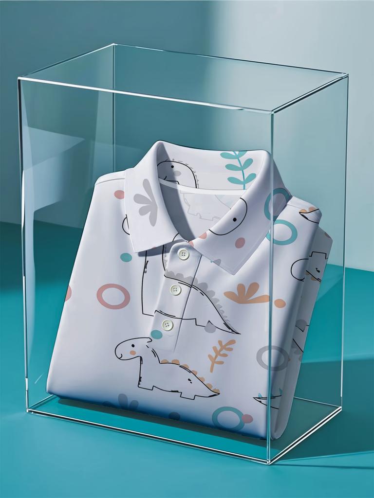 Men'S Short Sleeve Polo Shirt, Flat Digital Print Pattern - No Texture - Cute Dinosaur Pattern Background Print, Fashionable Easy Short Sleeve,