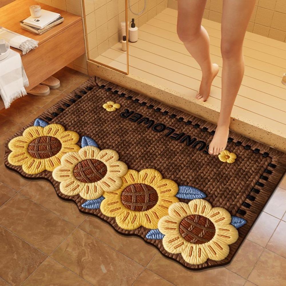 Roses/Sunflowers Bathroom Carpet Soft Floor Mat Creativity Entrance Carpet Table Bedside
