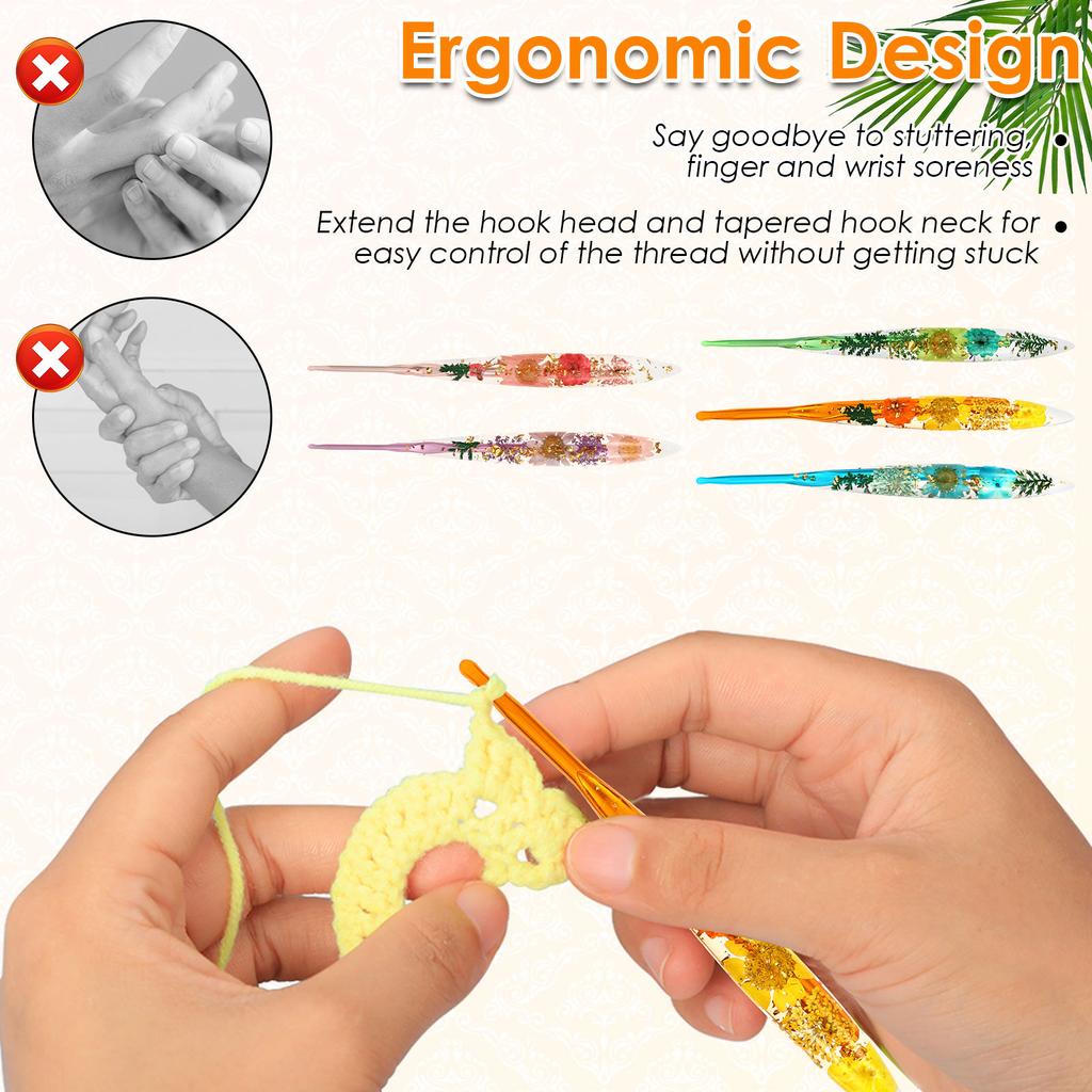 5Pcs Aluminium Crochet Hooks Ergonomic Crochet Needles with Flower Handle Knitting Hooks Set for Knitting Sweaters Scarves Socks
