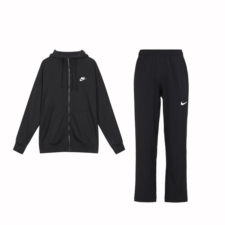 

Nike Zip-Up Hoodie Long Sleeve Logo Straight Leg Pants Casual Sports Suit Men suit Black BV2649-010+-DM6627-010_ L