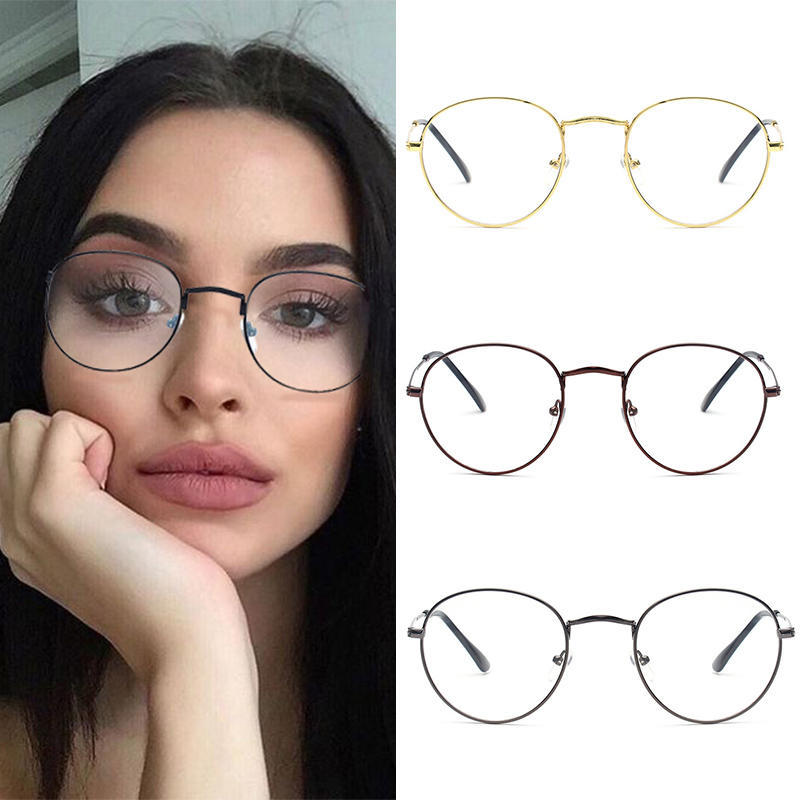 Vintage Round Frame Glasses Metal Frame Aviator Clear Lens Eyeglasses