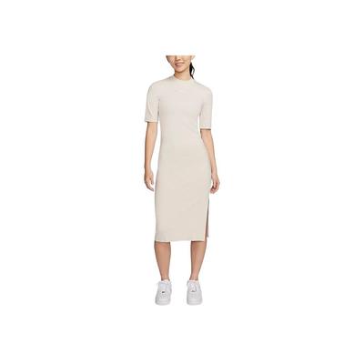 Vestido Midi Rodado de Manga Curta com Fenda Lateral Lisa NSW Essencial Feminino Caqui DV7879-104