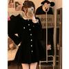 Elegant Sexy V-neck Lace Dress with Bell Sleeves - Autumn/Winter Waist-Cinching Long Style