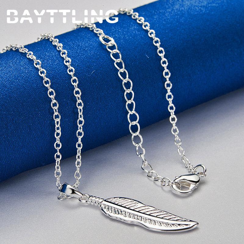 Fino collar de plata de ley 925 de 16-30 pulgadas con forma de pluma para hombres y mujeres, regalos de moda, amuleto de boda, joyería para fiestas