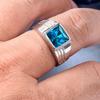 Fashion Men's Blue Crystal CZ Stone Ring Luxury Copper Color Engagement Ring Classic Wedding Party Jewelry Valentine's Day Gift