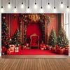 Retro Christmas Themed Photography Backdrop Toy Bears Gifts Xmas Tree Fireplace Interior Room Decor Photo Background Props