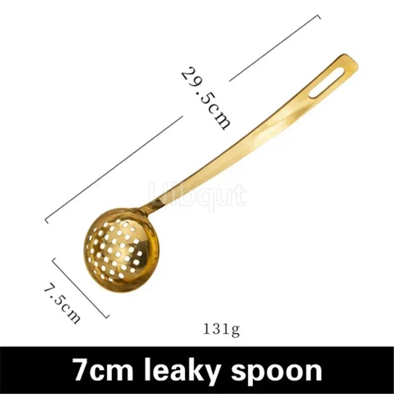 Leaky Stainless Steel Gold Plated Spoon Thickened Household Commercial Spoon Hot Pot Restaurant Ladle Cooking Soup Spoons