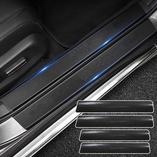 4x Car Door Plate Sill Scuff Cover Anti-Scratch Sticker Carbon Fiber Accessories