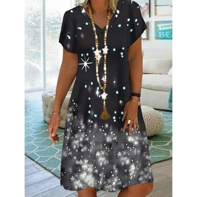 Весенне-летнее женское элегантное платье с коротким рукавом, модное элегантное платье с принтом, женское платье с V-образным вырезом S