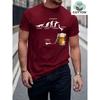 Men's Summer 100 Cotton Fashionable Casual Loose Large Fun Beer Pattern Printed Sports Round Neck Short Sleeve T-shirt Top