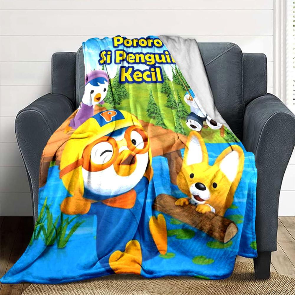 Pororo tecknad tryck flanellfilt hög kvalitet varm bekväm överkast för alla säsonger perfekt för presenter heminredning