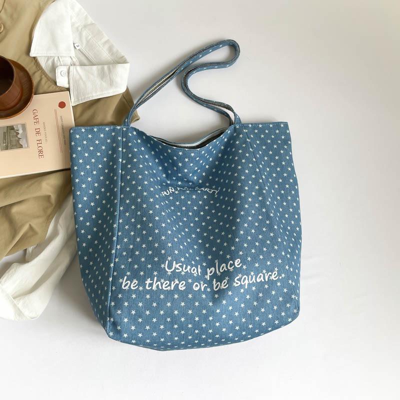 2026 Spring Women s Large Capacity Polka Dot Canvas Tote - Korean Style Casual Shoulder Bag