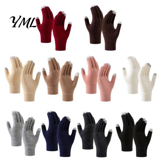 Elastic Ribbed Cuff Hand Warmers Knitted Touchscreen Gloves for Women Men, Winter Warm Five Finger Gloves, Skiing Snowboard Gear Thermal Cold Weather