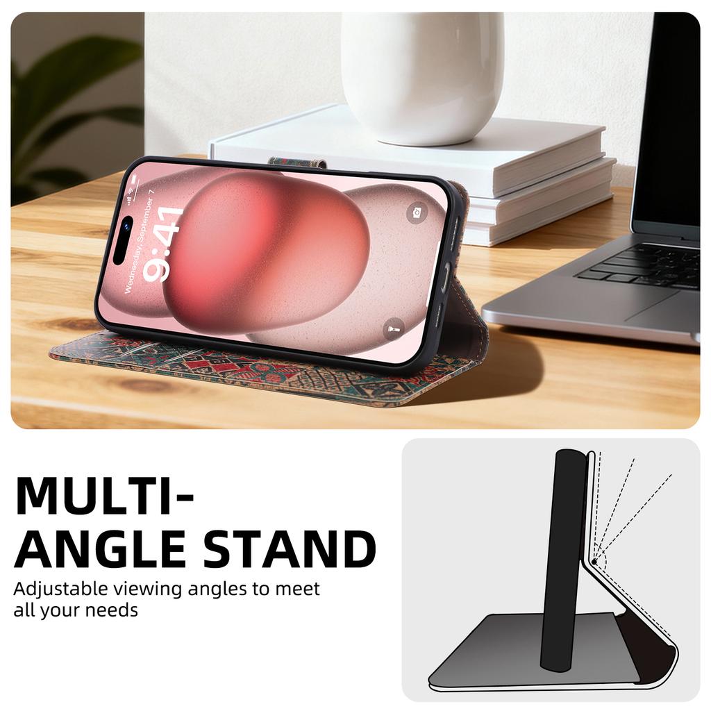 Magnetic Flip Wallet Card Leather Phone Case For iPhone 17 16 15 14 Plus 13 12 Pro Max Air Luxury Retro Classical Pattern Cover