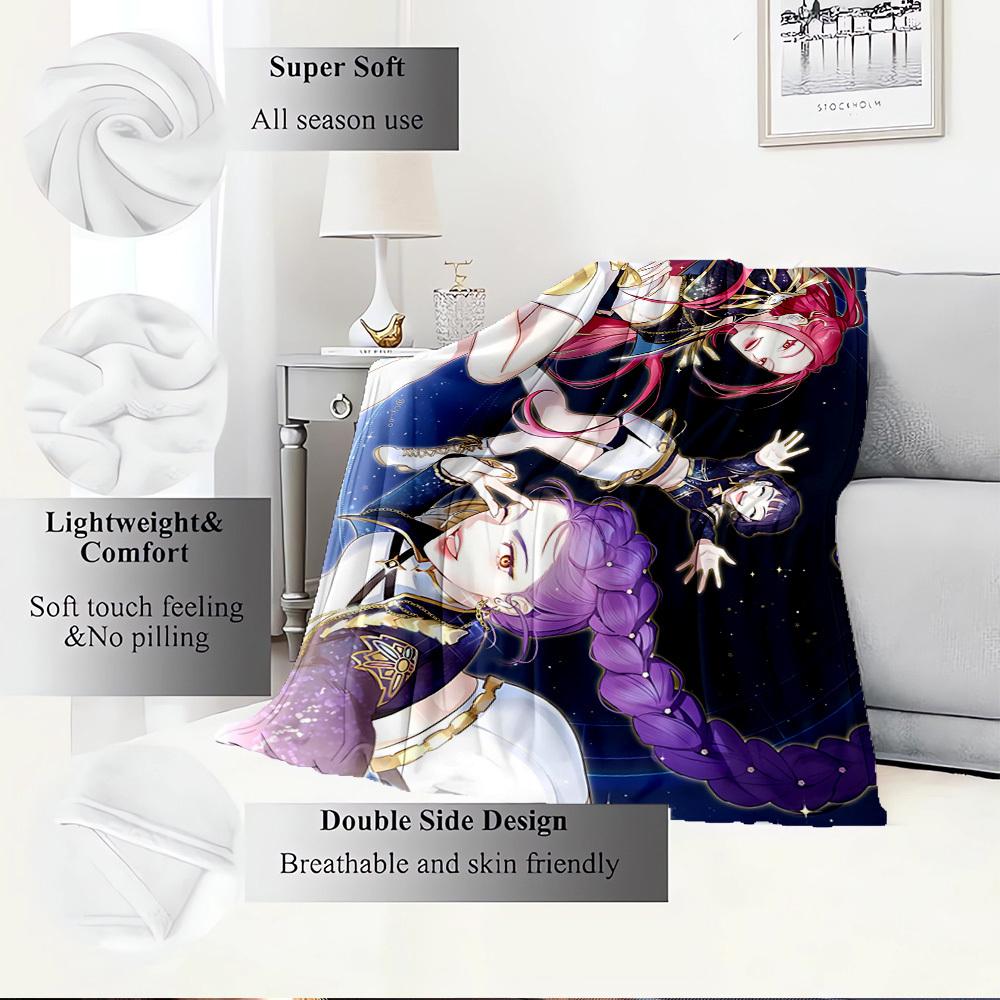 K-POP Anime Girls Group  Four Seasons Soft Warm Blanket  All-Season Thick Knit Polyester Bedspread for Bed, Camping, Travel  Perfect Gift