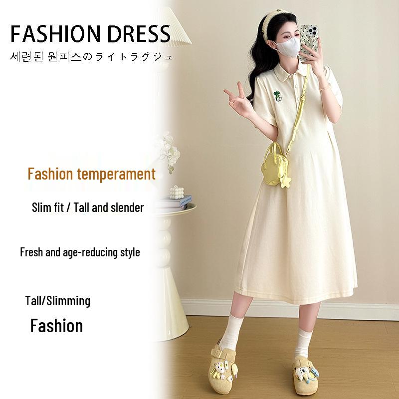 Summer 2026 Korean-Style Embroidered Button-Up Maternity Dress M