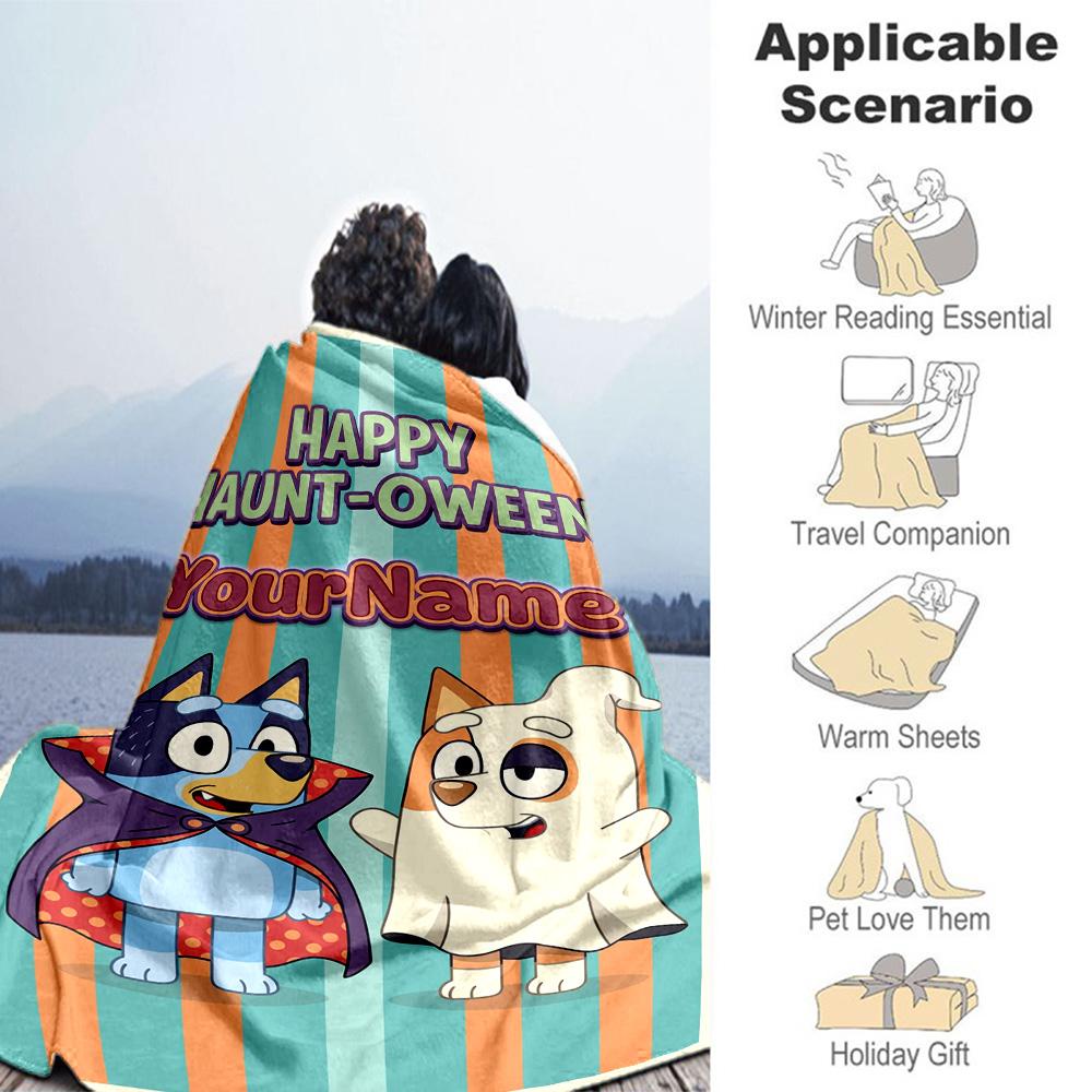 Bluey 130 Customize Text Blanket Multi-purpose Personalized Blanket Warmthful Decor Suitable for Nap Bed Living Room Seaside for All Occasions