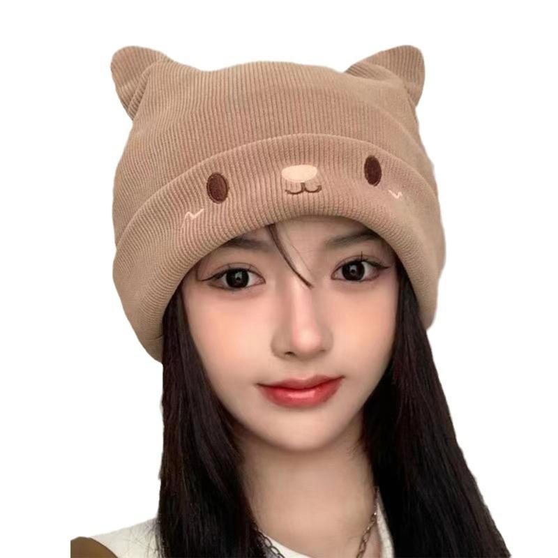 Winter Cute Cat Ear Knitted Hat Warm Beanie Winter Pullover Cap for Womens Girls