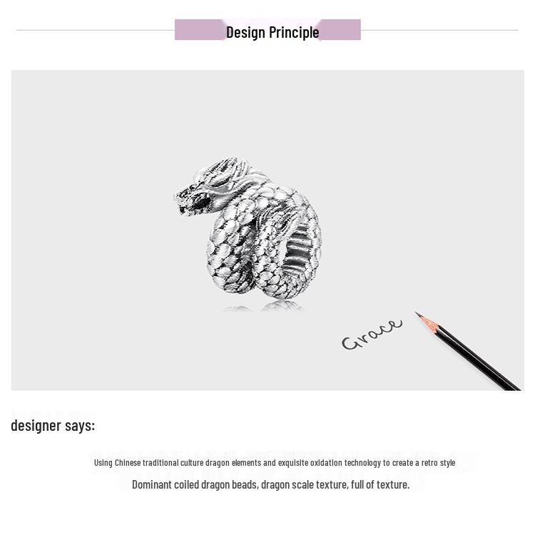 925 Sterling Silver Retro Dragon DIY Loose Beads - Chinese Style Textured Jewelry Accessories