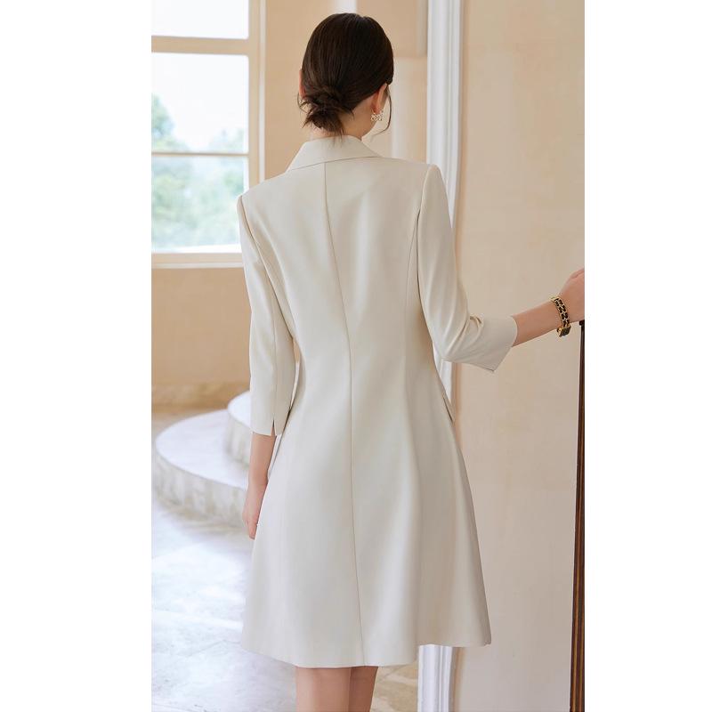 2024 Women's Beige Pleated Skirt Dress - Summer Light Luxury, Professional OL Host Wear