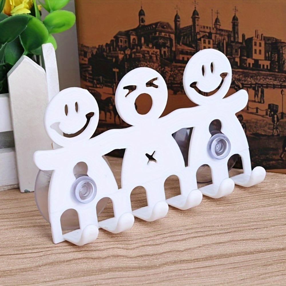 1pc Cute Cartoon Smile Face Toothbrush Holder, Wall-Mounted Suction Cup Bathroom Organizer, Non-Scented Plastic Bathroom Accessory